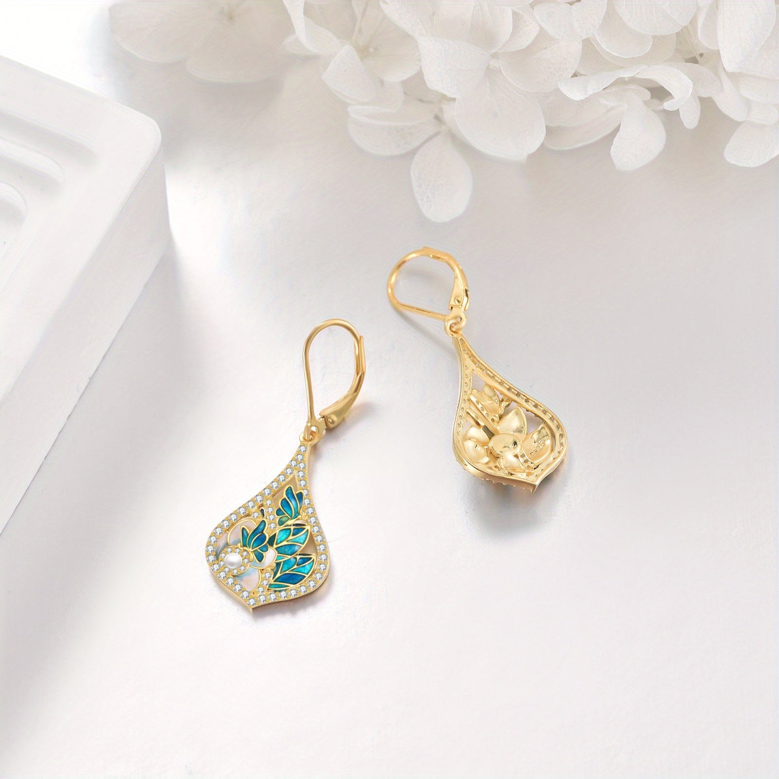 Enamel Flower Earrings 925 Sterling Silvery Butterfly Earrings for Women Butterfly Jewelry