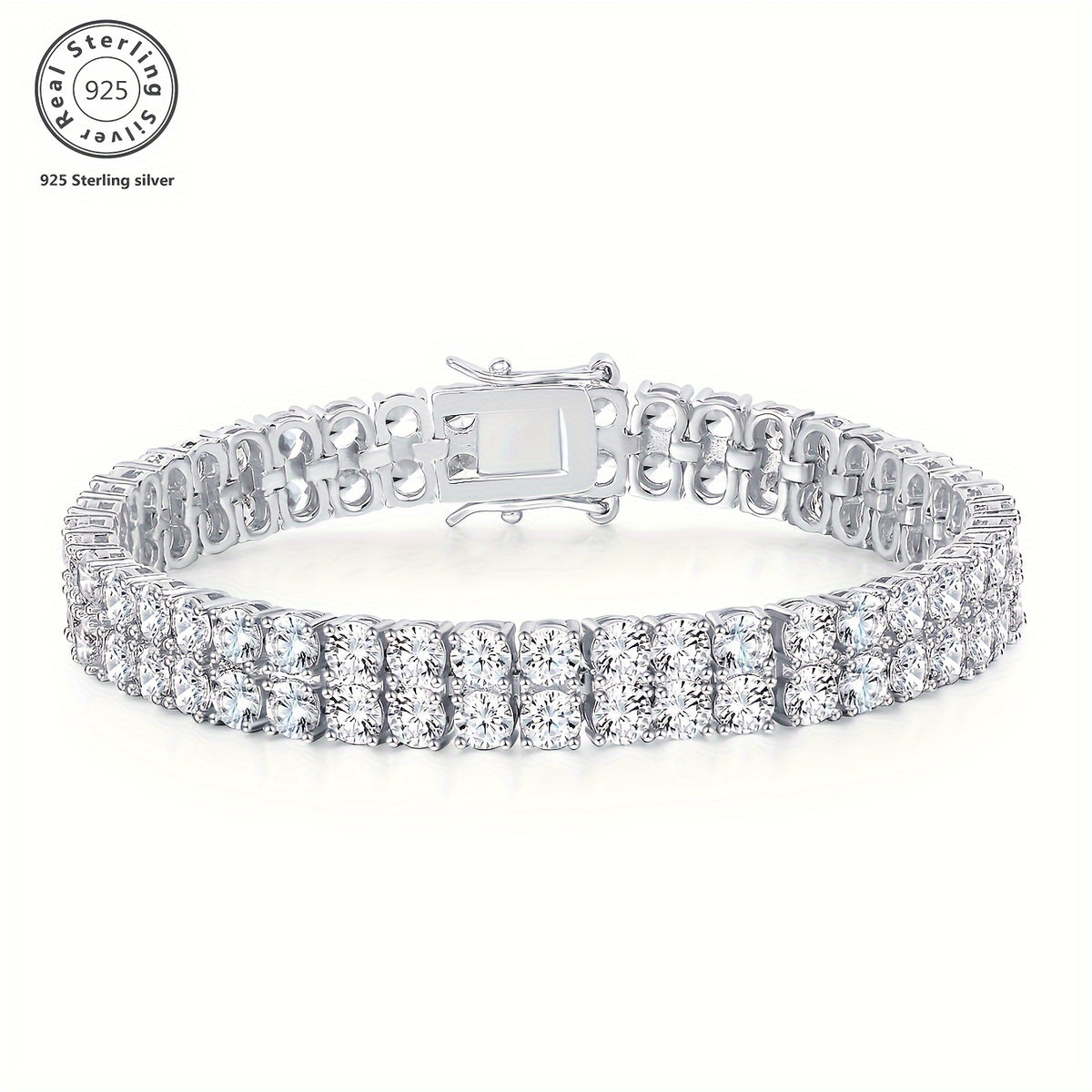925 Silver 3mm Double Moissanite Tennis Bracelet, Double Lab Grown Moissanite Bracelet D Color VVS1 Round Cut Moissanite Ladies Bracelet 8.5 Inches, Various Festivals, Gift Box