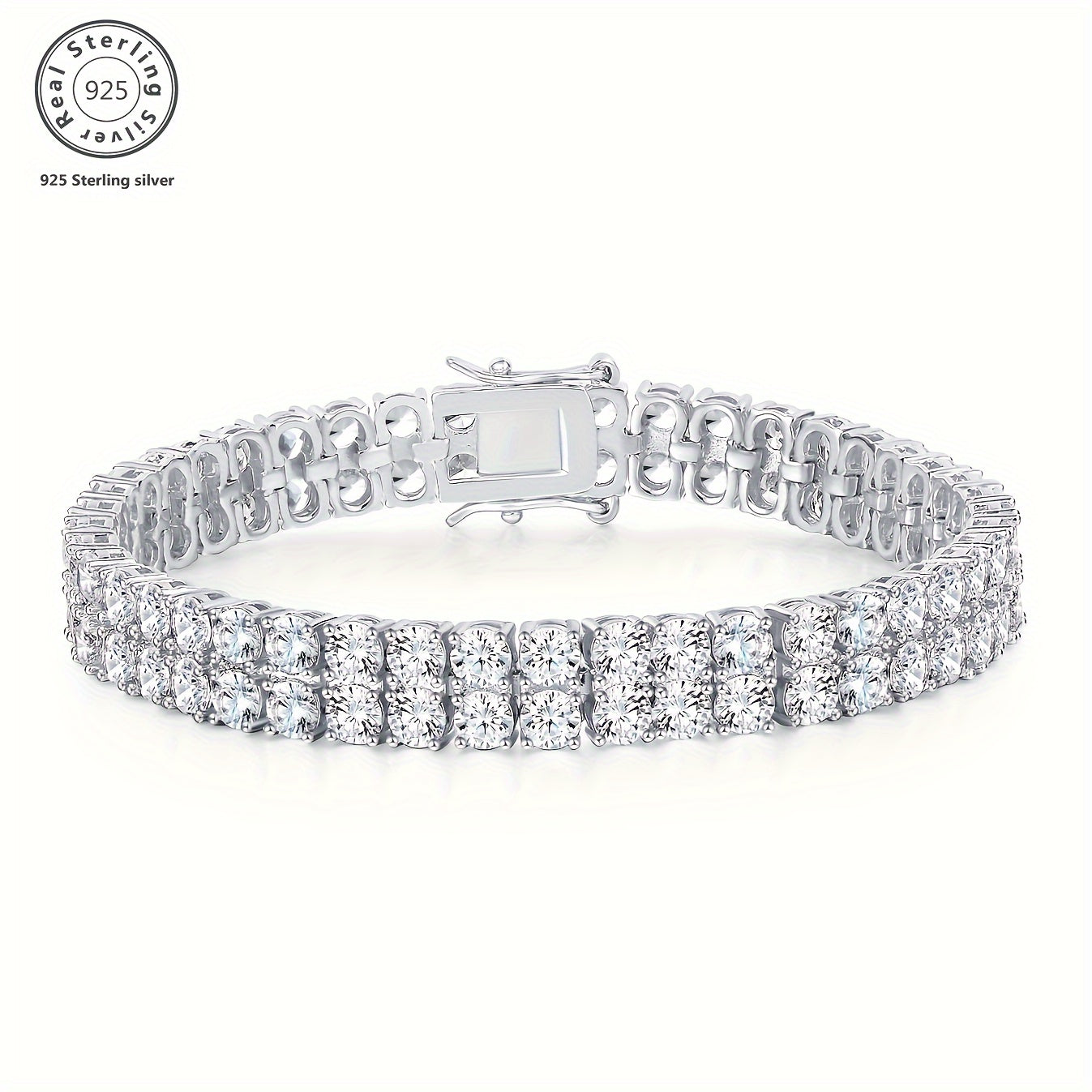 925 Silver 3mm Double Moissanite Tennis Bracelet, Double Lab Grown Moissanite Bracelet D Color VVS1 Round Cut Moissanite Ladies Bracelet 8.5 Inches, Various Festivals, Gift Box