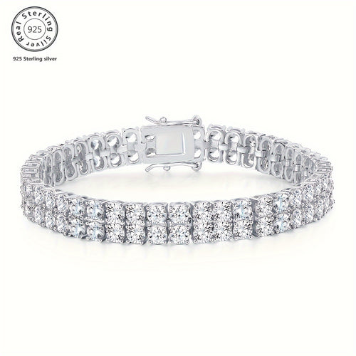 925 Silver 3mm Double Moissanite Tennis Bracelet, Double Lab Grown Moissanite Bracelet D Color VVS1 Round Cut Moissanite Ladies Bracelet 8.5 Inches, Various Festivals, Gift Box