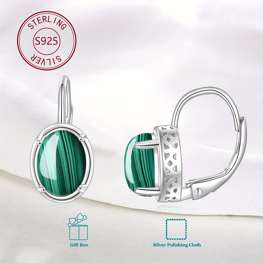 YFN Malachite Sterling Silver Leverback Earrings