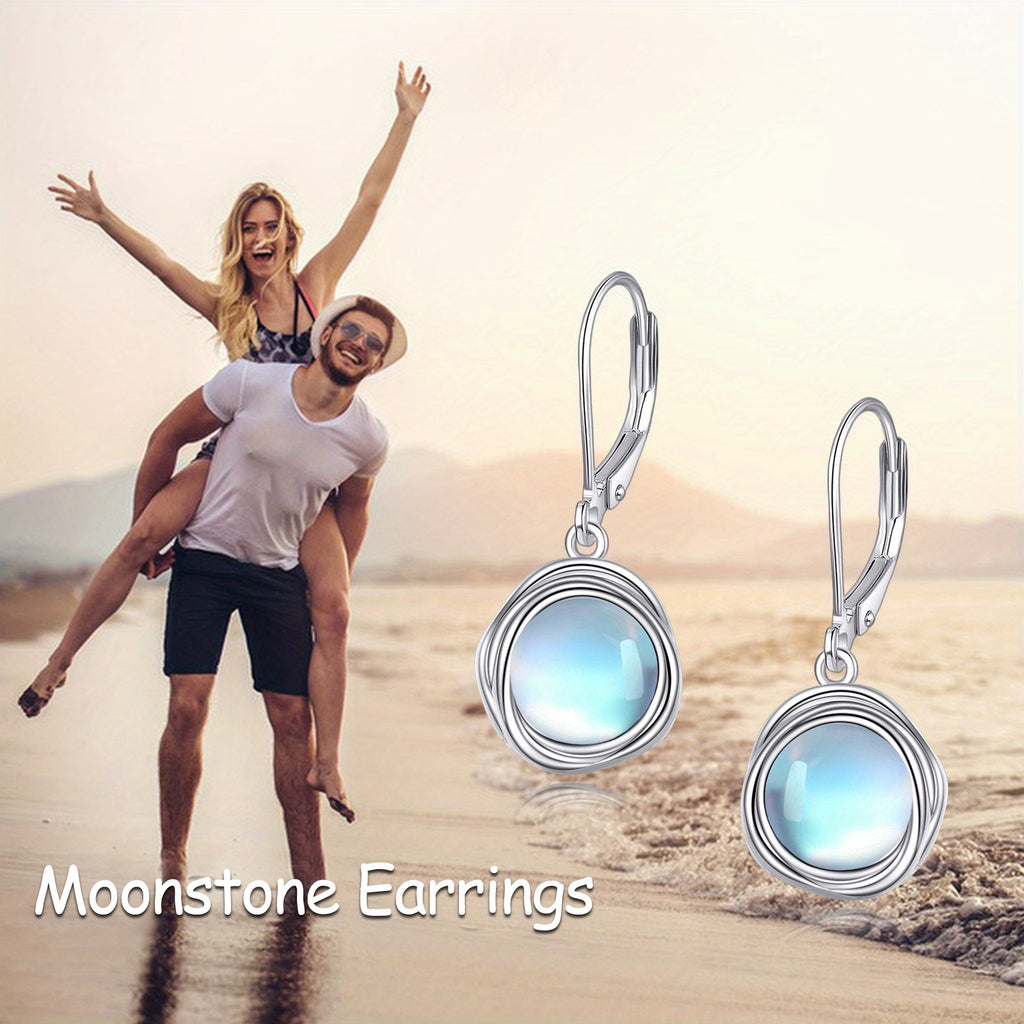 Synthetic Moonstone Earrings Dangle for Women 925 Sterling Silvery Leverback Earrings for Women Synthetic Moonstone Jewelry