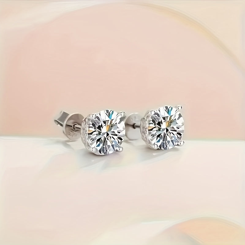925 Silver Synthetic Moissanite Stud Earrings, 8mm, D Color VVS1, Earrings for Men Women, Stud Flat Back Earrings for Women Color Brilliant Round Cut Lab Created Diamond Earrings | Jewelry Gift