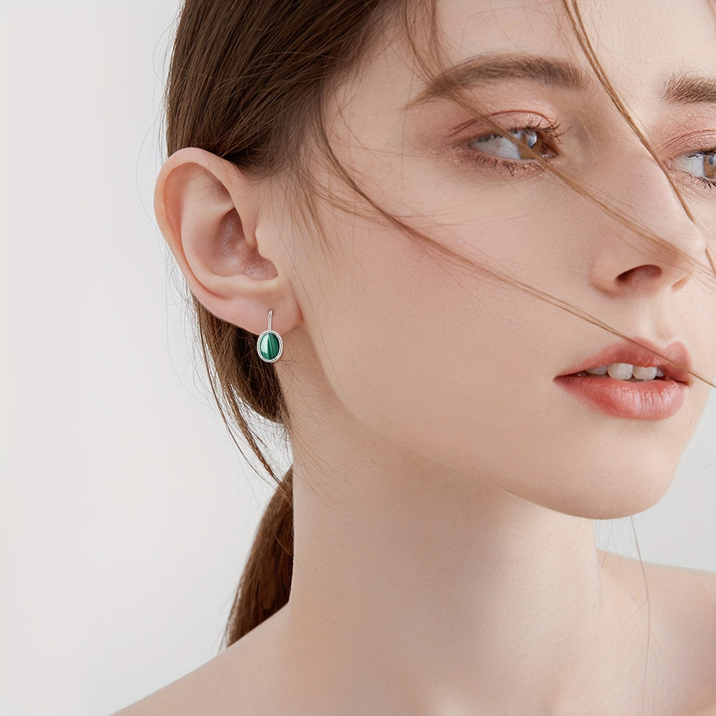 YFN Malachite Sterling Silver Leverback Earrings