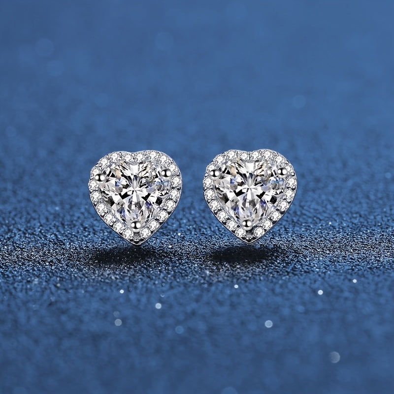 0.5 Carat Moissanite Earrings 925 Sterling Silvery Hypoallergenic Stud Earrings Women Halo Heart Moissanite Earrings D Color VVS1 Clarity Brilliant Women Gift, Valentine's Day Gift Christmas Gift
