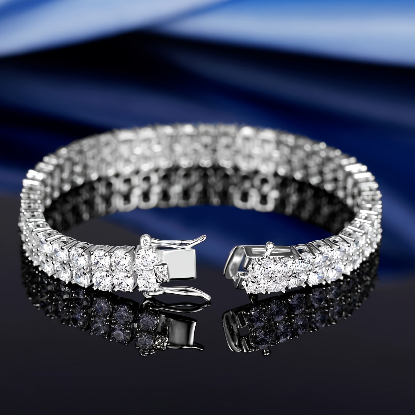 925 Silver 3mm Double Moissanite Tennis Bracelet, Double Lab Grown Moissanite Bracelet D Color VVS1 Round Cut Moissanite Ladies Bracelet 8.5 Inches, Various Festivals, Gift Box