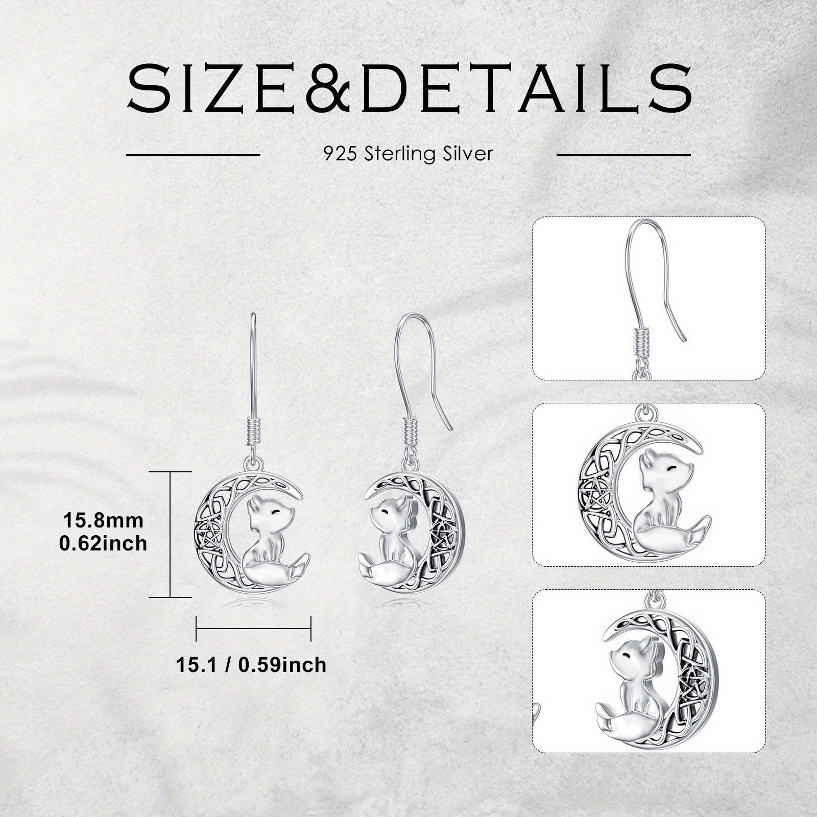 Moon Fox Earrings 925 Sterling Silver Celtic Fox Dangle Earrings Cute Animal Earrings Gift for Women