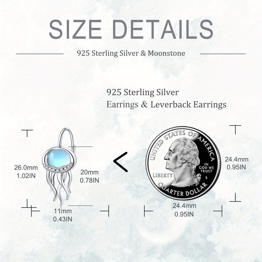 Jellyfish Earrings for Women 925 Sterling Silvery Synthetic Moonstone Leverback Earrings Ocean Hoop Bohemia Beach Jellyfish Jewelry