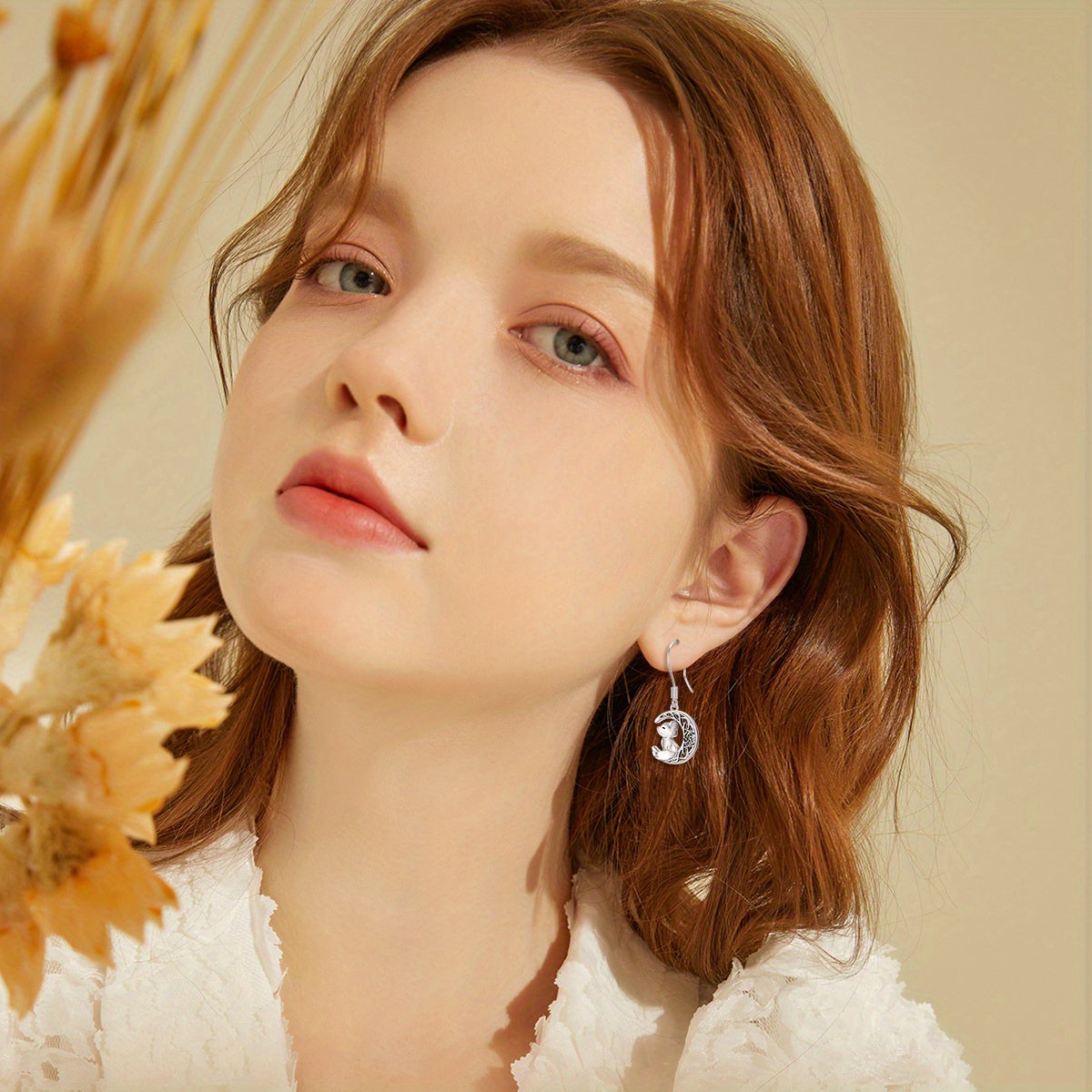 Moon Fox Earrings 925 Sterling Silver Celtic Fox Dangle Earrings Cute Animal Earrings Gift for Women