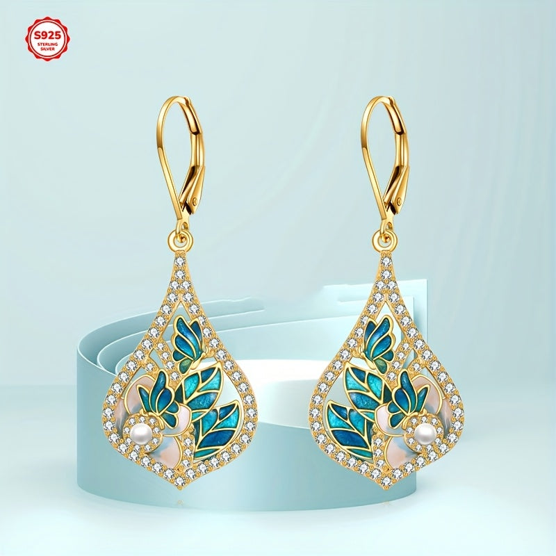 Enamel Flower Earrings 925 Sterling Silvery Butterfly Earrings for Women Butterfly Jewelry