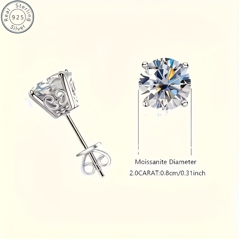 925 Silver Synthetic Moissanite Stud Earrings, 8mm, D Color VVS1, Earrings for Men Women, Stud Flat Back Earrings for Women Color Brilliant Round Cut Lab Created Diamond Earrings | Jewelry Gift
