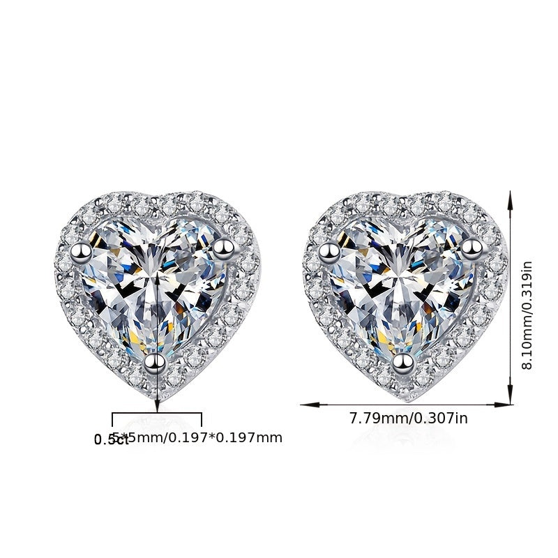 0.5 Carat Moissanite Earrings 925 Sterling Silvery Hypoallergenic Stud Earrings Women Halo Heart Moissanite Earrings D Color VVS1 Clarity Brilliant Women Gift, Valentine's Day Gift Christmas Gift
