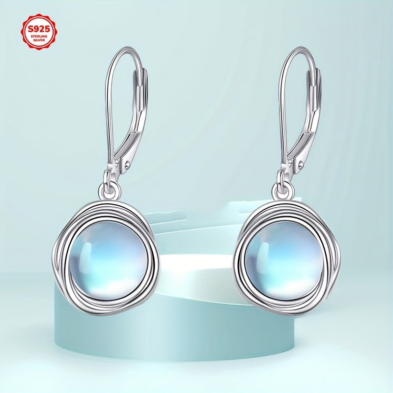 Synthetic Moonstone Earrings Dangle for Women 925 Sterling Silvery Leverback Earrings for Women Synthetic Moonstone Jewelry
