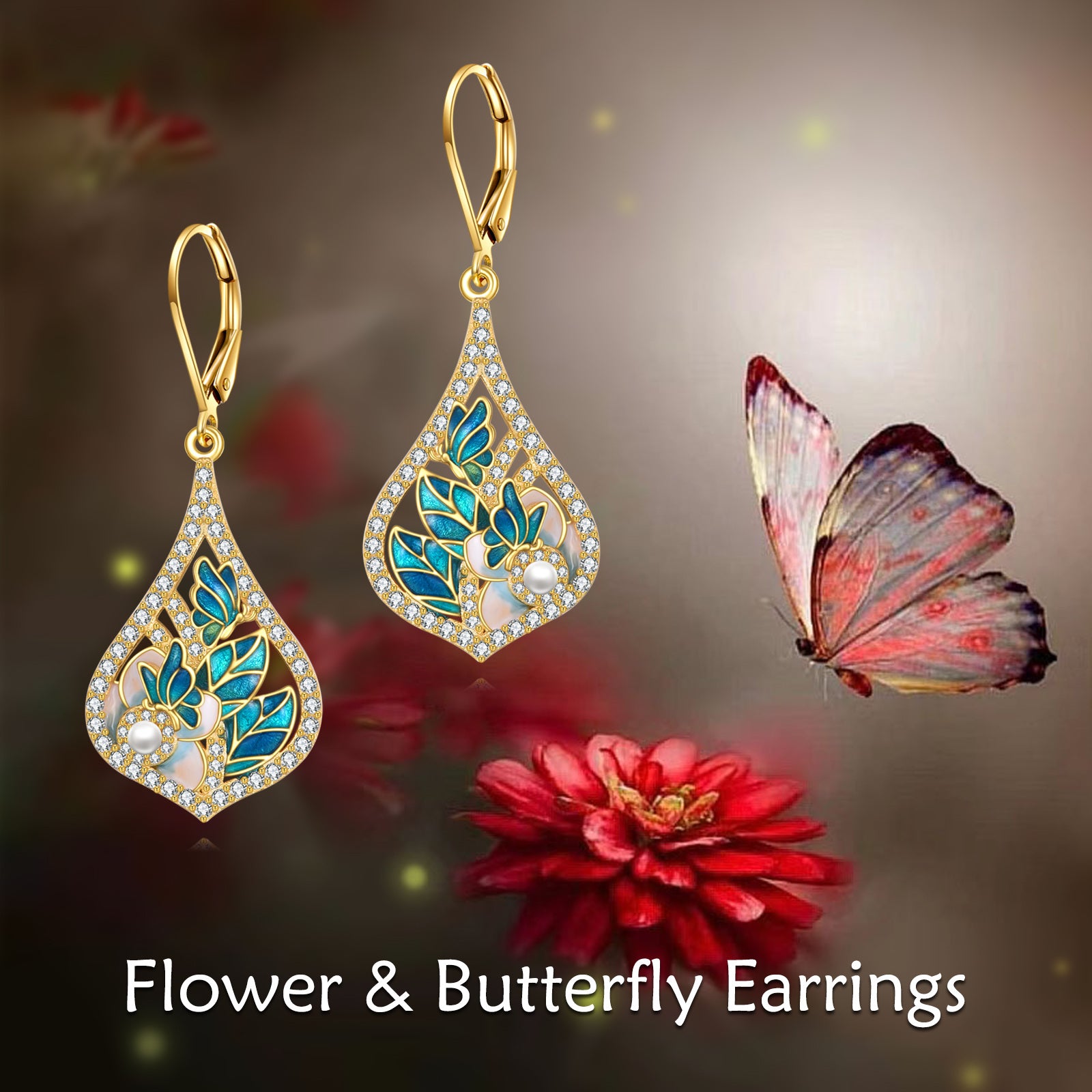 Enamel Flower Earrings 925 Sterling Silvery Butterfly Earrings for Women Butterfly Jewelry
