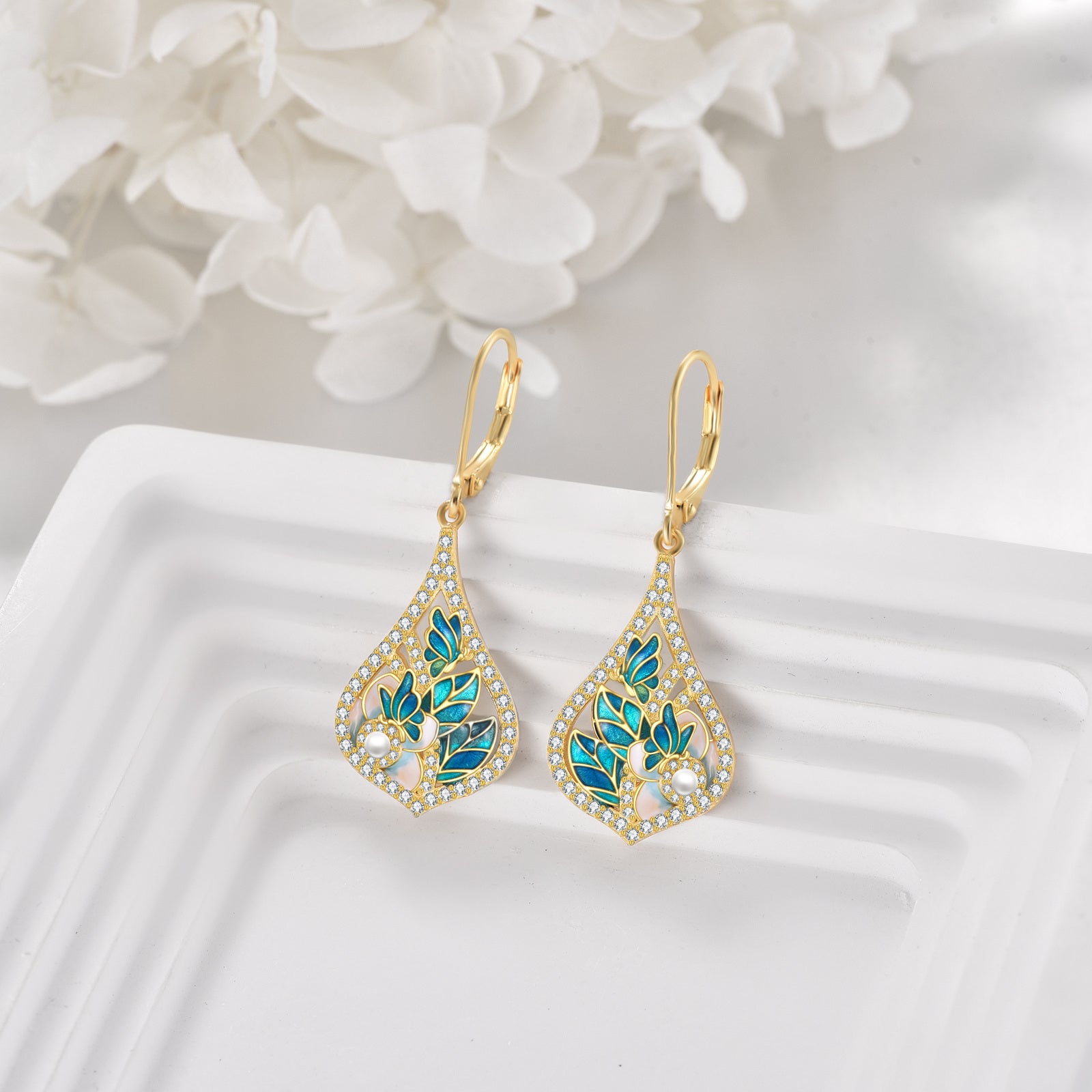 Enamel Flower Earrings 925 Sterling Silvery Butterfly Earrings for Women Butterfly Jewelry