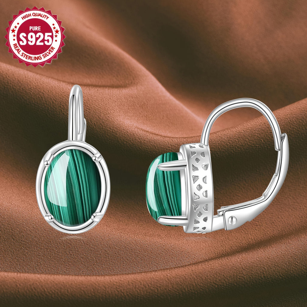YFN Malachite Sterling Silver Leverback Earrings