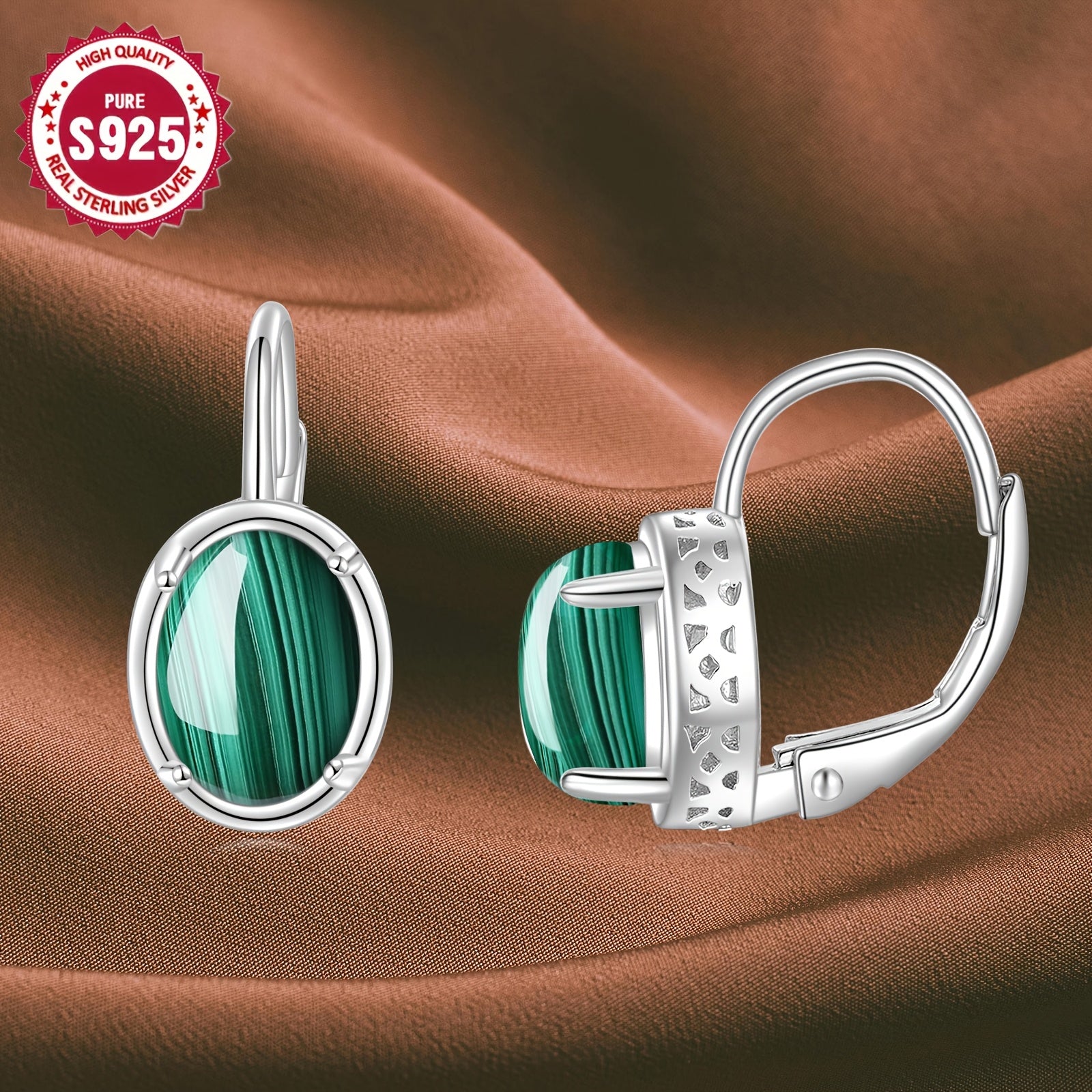 YFN Malachite Sterling Silver Leverback Earrings