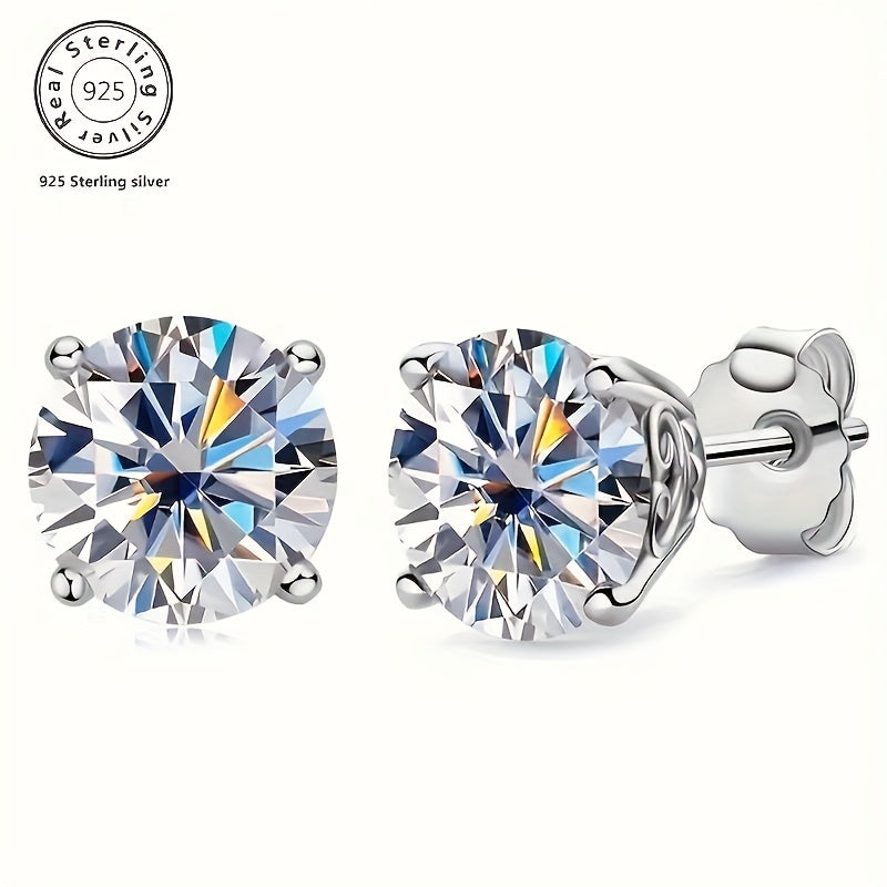 925 Silver Synthetic Moissanite Stud Earrings, 8mm, D Color VVS1, Earrings for Men Women, Stud Flat Back Earrings for Women Color Brilliant Round Cut Lab Created Diamond Earrings | Jewelry Gift