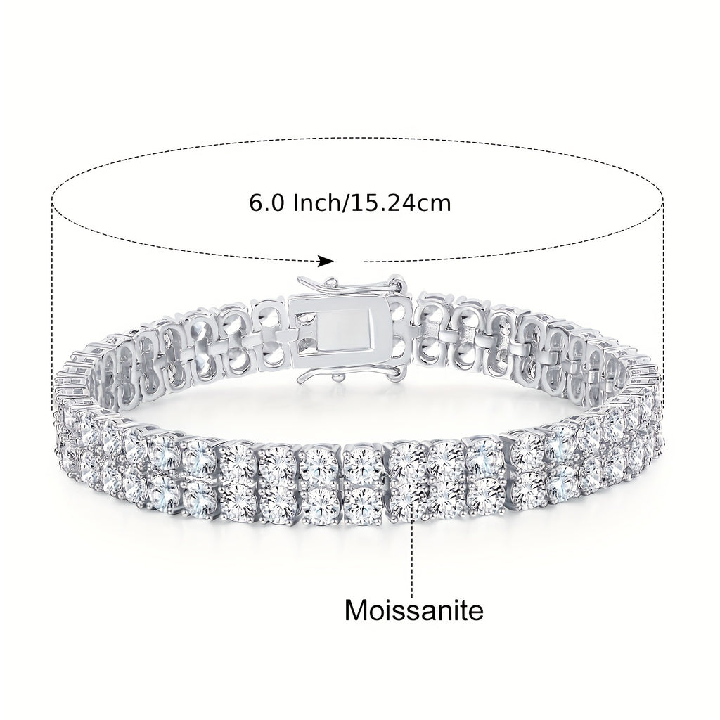 925 Silver 3mm Double Moissanite Tennis Bracelet, Double Lab Grown Moissanite Bracelet D Color VVS1 Round Cut Moissanite Ladies Bracelet 8.5 Inches, Various Festivals, Gift Box