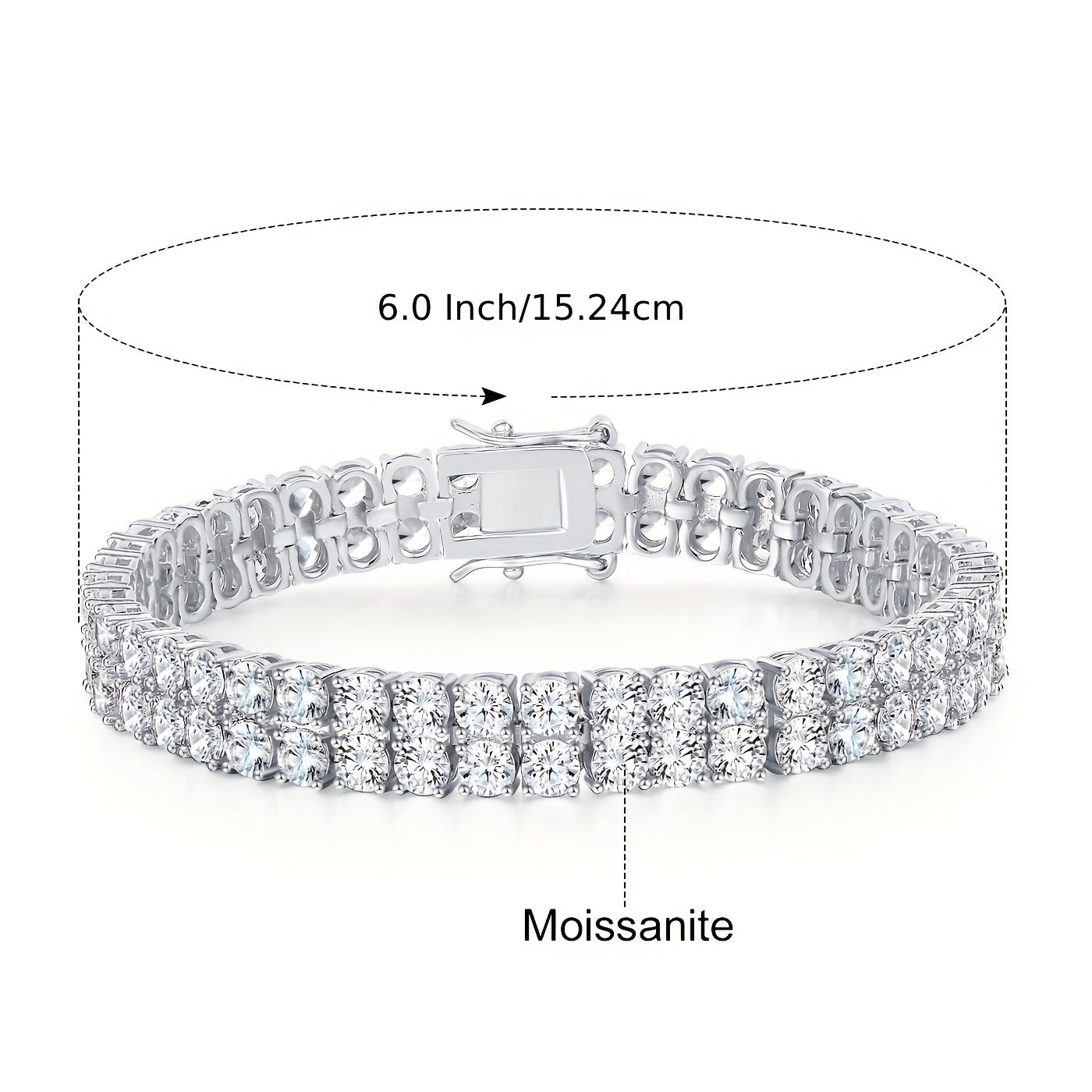 925 Silver 3mm Double Moissanite Tennis Bracelet, Double Lab Grown Moissanite Bracelet D Color VVS1 Round Cut Moissanite Ladies Bracelet 8.5 Inches, Various Festivals, Gift Box