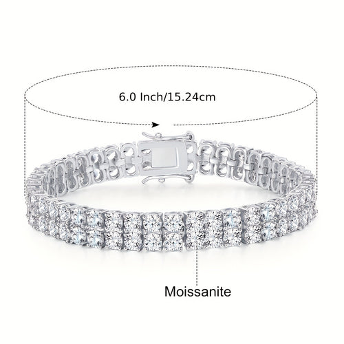 925 Silver 3mm Double Moissanite Tennis Bracelet, Double Lab Grown Moissanite Bracelet D Color VVS1 Round Cut Moissanite Ladies Bracelet 8.5 Inches, Various Festivals, Gift Box