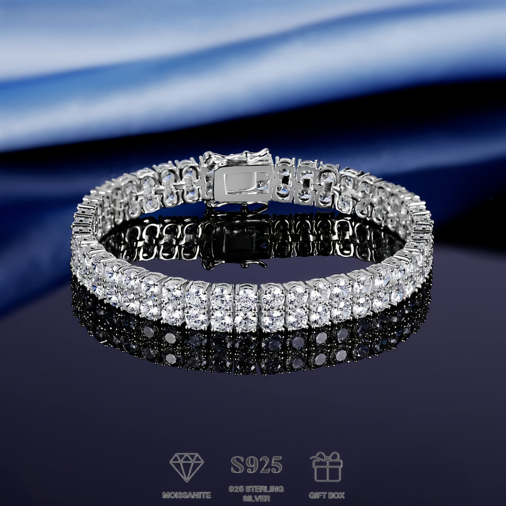 925 Silver 3mm Double Moissanite Tennis Bracelet, Double Lab Grown Moissanite Bracelet D Color VVS1 Round Cut Moissanite Ladies Bracelet 8.5 Inches, Various Festivals, Gift Box