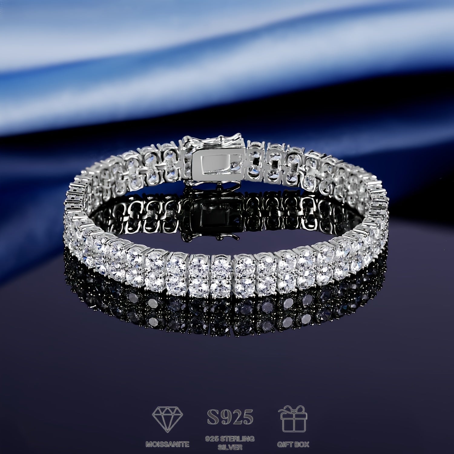 925 Silver 3mm Double Moissanite Tennis Bracelet, Double Lab Grown Moissanite Bracelet D Color VVS1 Round Cut Moissanite Ladies Bracelet 8.5 Inches, Various Festivals, Gift Box
