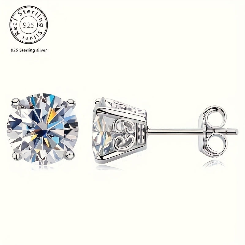 925 Silver Synthetic Moissanite Stud Earrings, 8mm, D Color VVS1, Earrings for Men Women, Stud Flat Back Earrings for Women Color Brilliant Round Cut Lab Created Diamond Earrings | Jewelry Gift