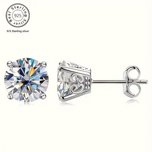 925 Silver Synthetic Moissanite Stud Earrings, 8mm, D Color VVS1, Earrings for Men Women, Stud Flat Back Earrings for Women Color Brilliant Round Cut Lab Created Diamond Earrings | Jewelry Gift
