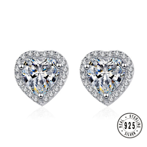 0.5 Carat Moissanite Earrings 925 Sterling Silvery Hypoallergenic Stud Earrings Women Halo Heart Moissanite Earrings D Color VVS1 Clarity Brilliant Women Gift, Valentine's Day Gift Christmas Gift