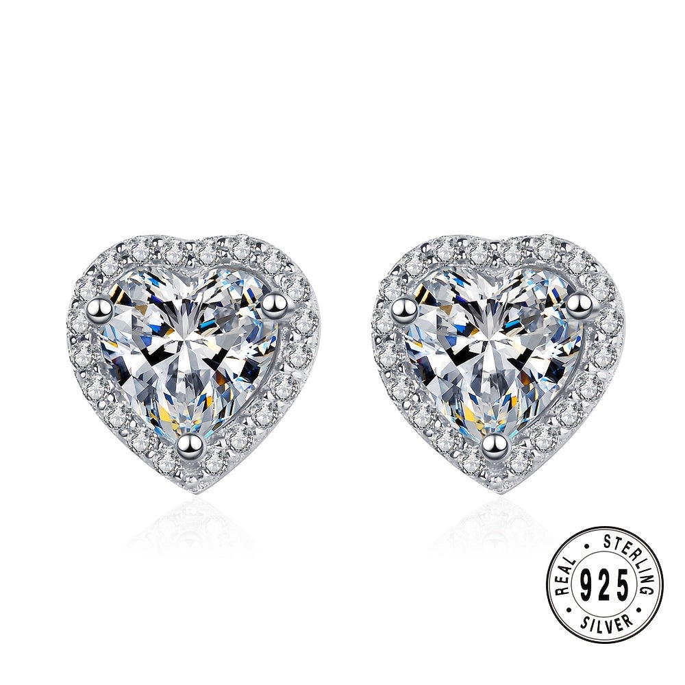 0.5 Carat Moissanite Earrings 925 Sterling Silvery Hypoallergenic Stud Earrings Women Halo Heart Moissanite Earrings D Color VVS1 Clarity Brilliant Women Gift, Valentine's Day Gift Christmas Gift