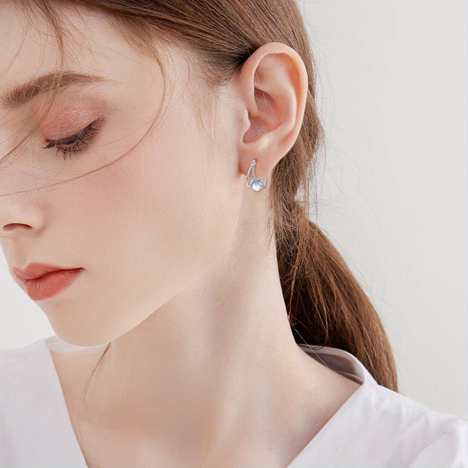 Synthetic Moonstone Earrings for Women 925 Sterling Silver Double Hoop Earrings Synthetic Moonstone Jewelry Gemstone Hoop Earrings