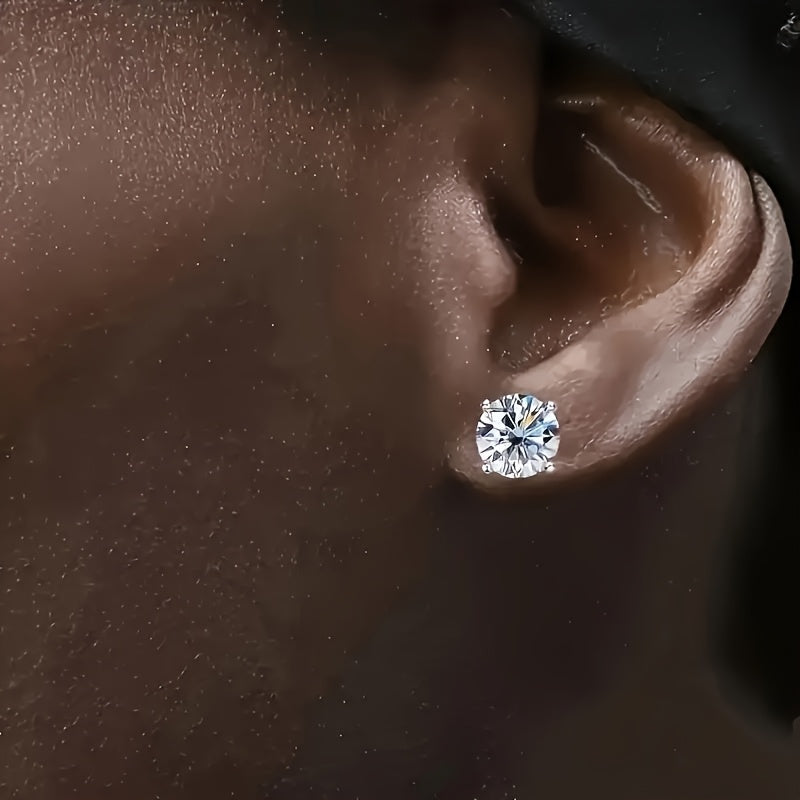 925 Silver Synthetic Moissanite Stud Earrings, 8mm, D Color VVS1, Earrings for Men Women, Stud Flat Back Earrings for Women Color Brilliant Round Cut Lab Created Diamond Earrings | Jewelry Gift