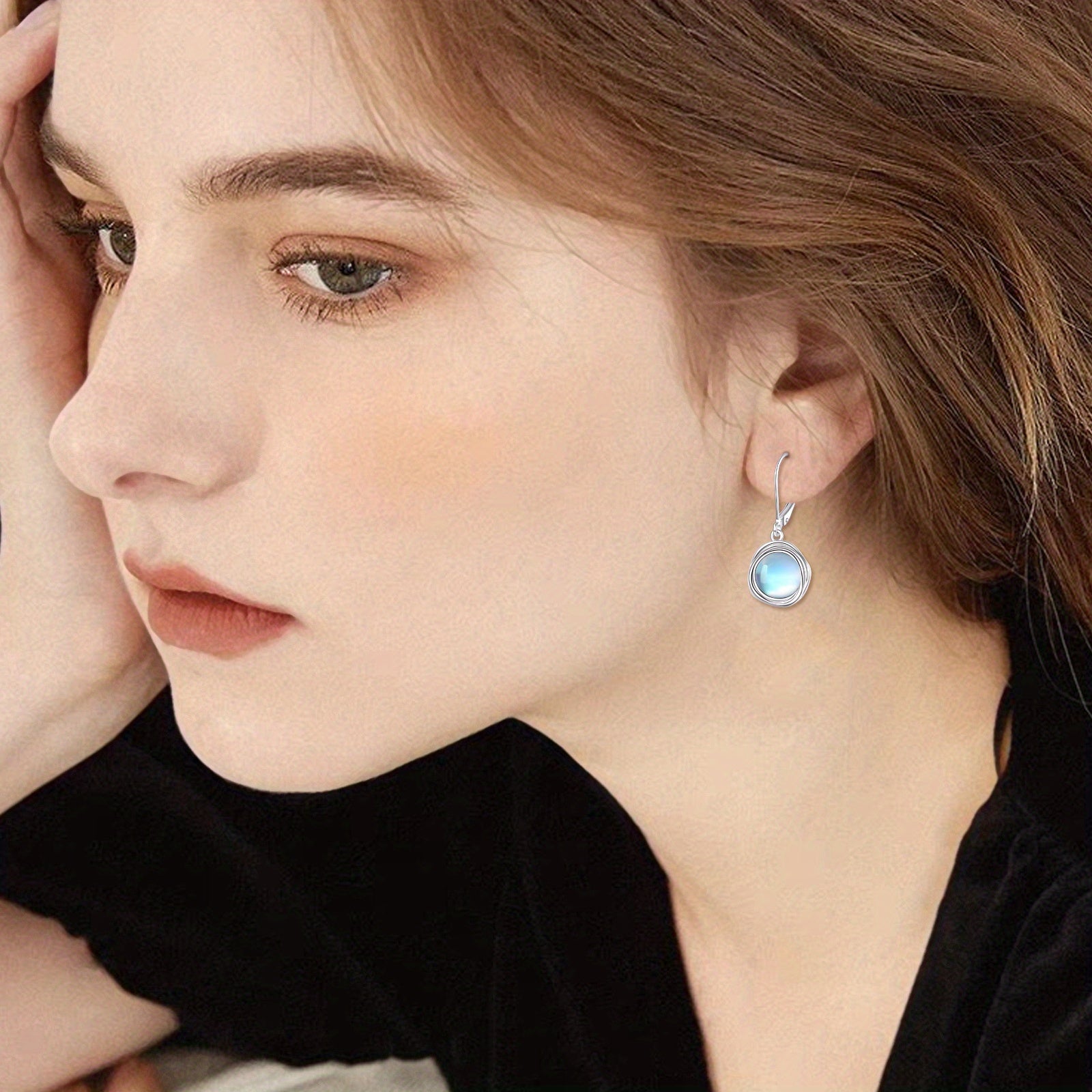 Synthetic Moonstone Earrings Dangle for Women 925 Sterling Silvery Leverback Earrings for Women Synthetic Moonstone Jewelry