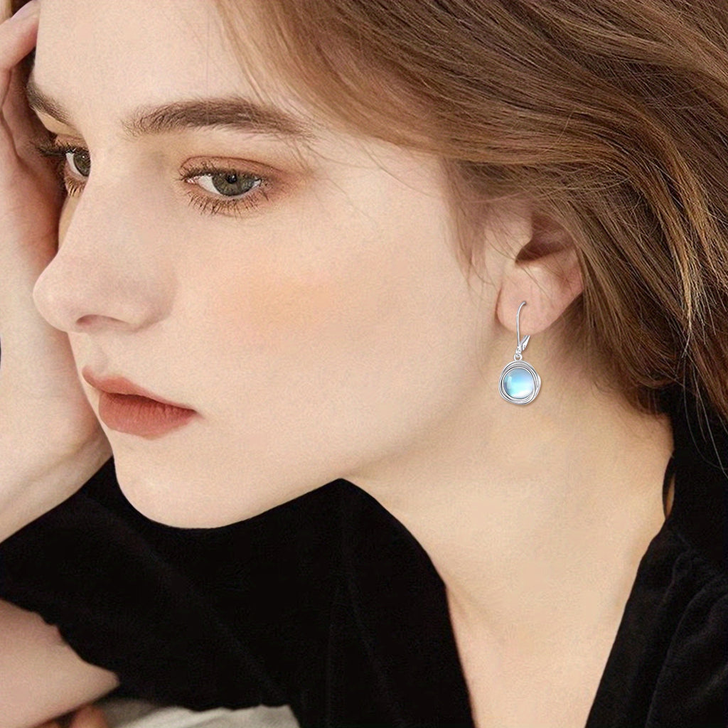 Synthetic Moonstone Earrings Dangle for Women 925 Sterling Silvery Leverback Earrings for Women Synthetic Moonstone Jewelry