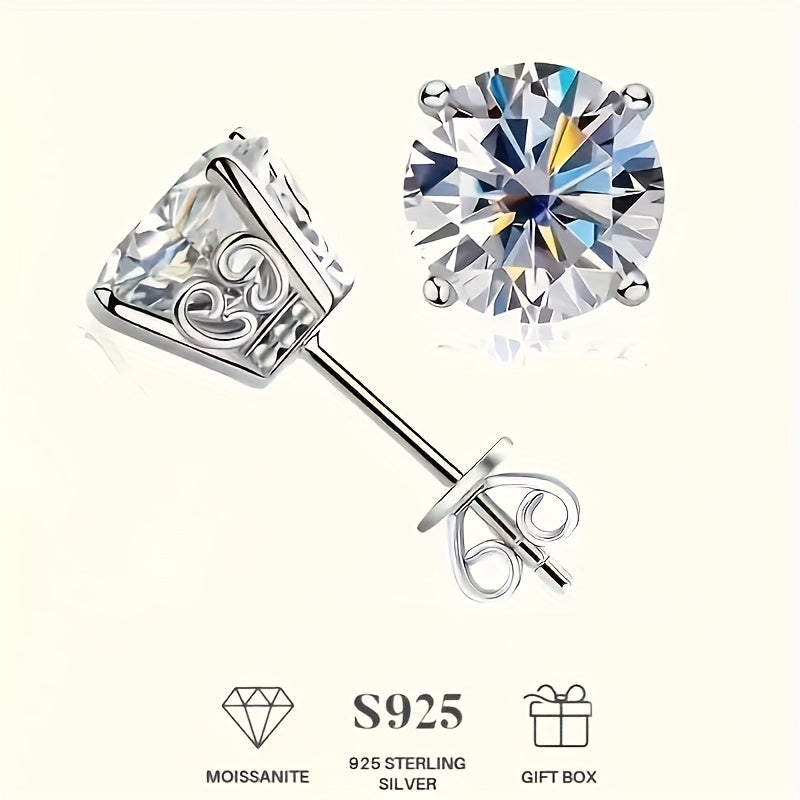 925 Silver Synthetic Moissanite Stud Earrings, 8mm, D Color VVS1, Earrings for Men Women, Stud Flat Back Earrings for Women Color Brilliant Round Cut Lab Created Diamond Earrings | Jewelry Gift