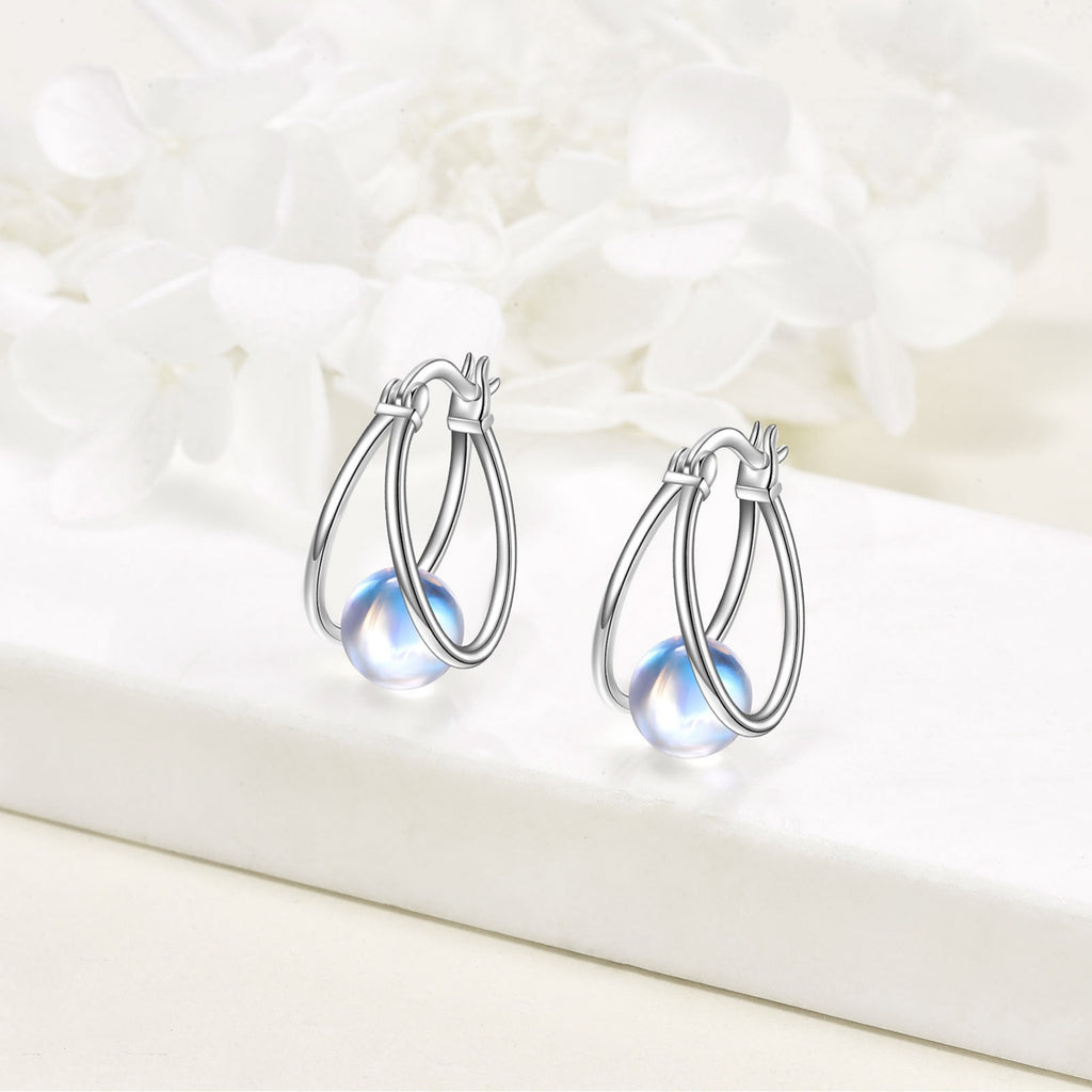 Synthetic Moonstone Earrings for Women 925 Sterling Silver Double Hoop Earrings Synthetic Moonstone Jewelry Gemstone Hoop Earrings