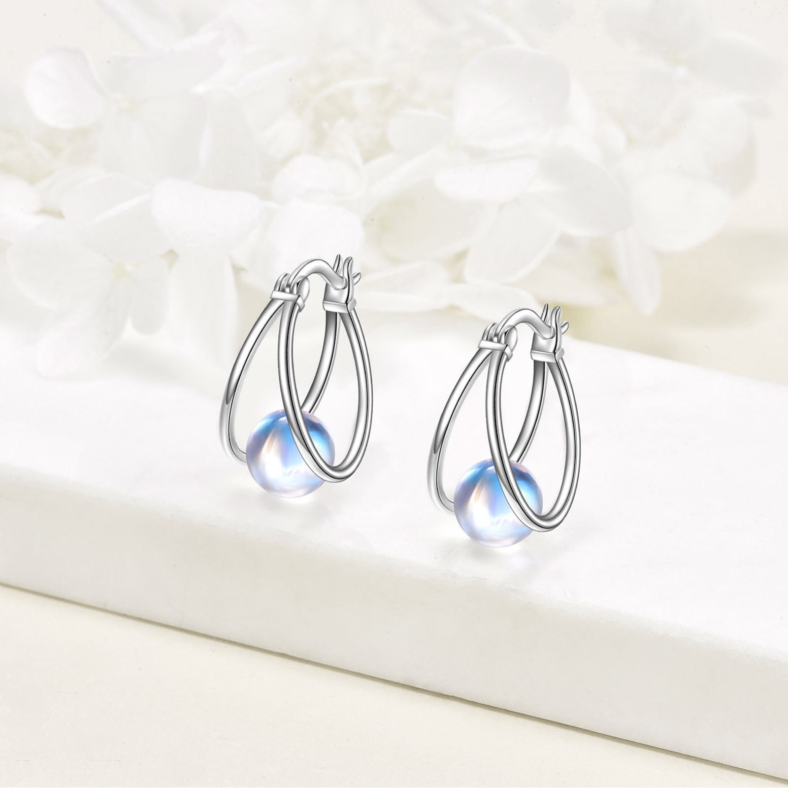 Synthetic Moonstone Earrings for Women 925 Sterling Silver Double Hoop Earrings Synthetic Moonstone Jewelry Gemstone Hoop Earrings
