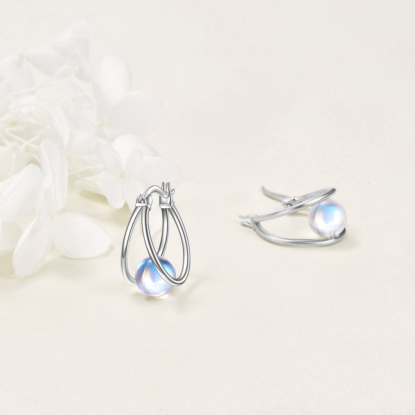 Synthetic Moonstone Earrings for Women 925 Sterling Silver Double Hoop Earrings Synthetic Moonstone Jewelry Gemstone Hoop Earrings