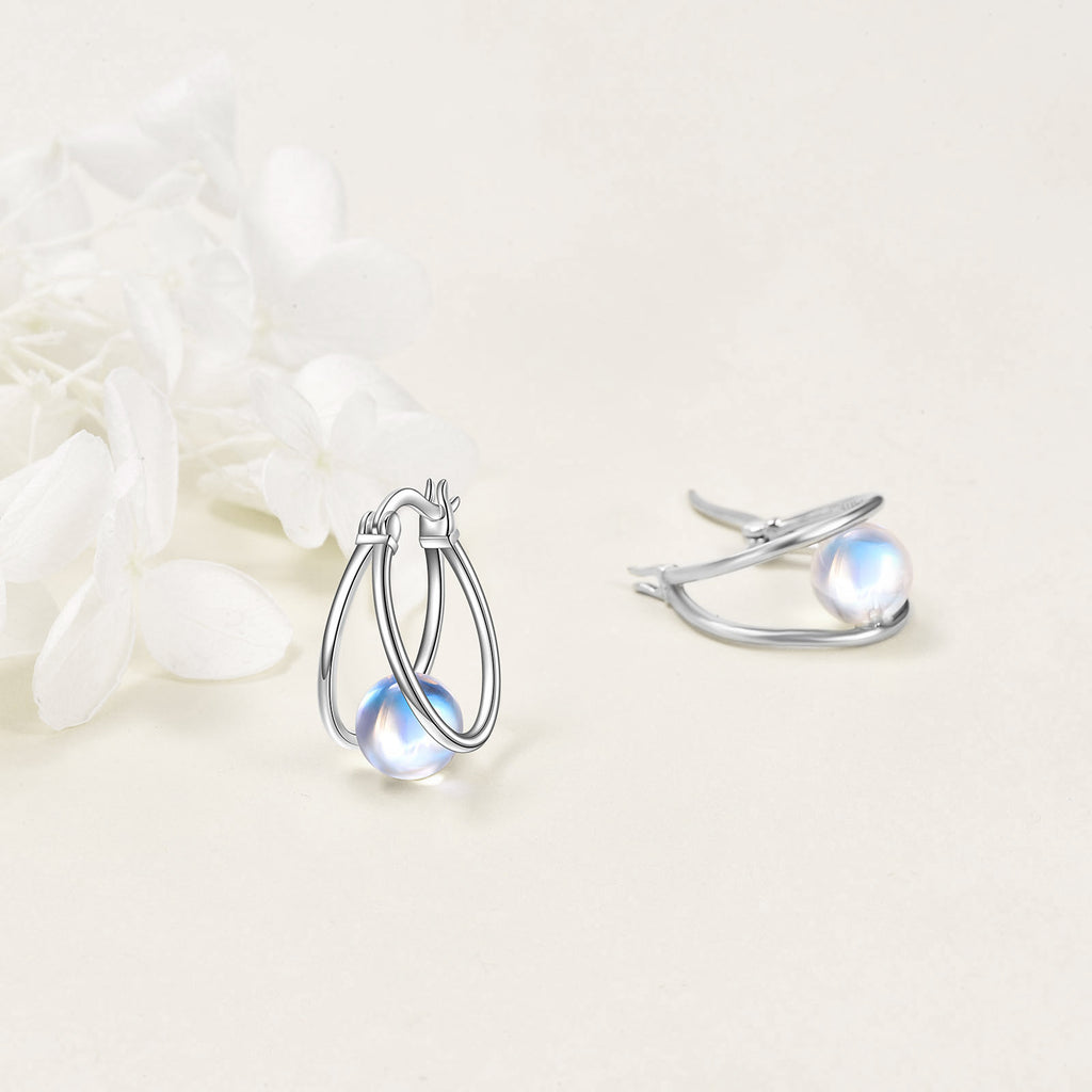 Synthetic Moonstone Earrings for Women 925 Sterling Silver Double Hoop Earrings Synthetic Moonstone Jewelry Gemstone Hoop Earrings