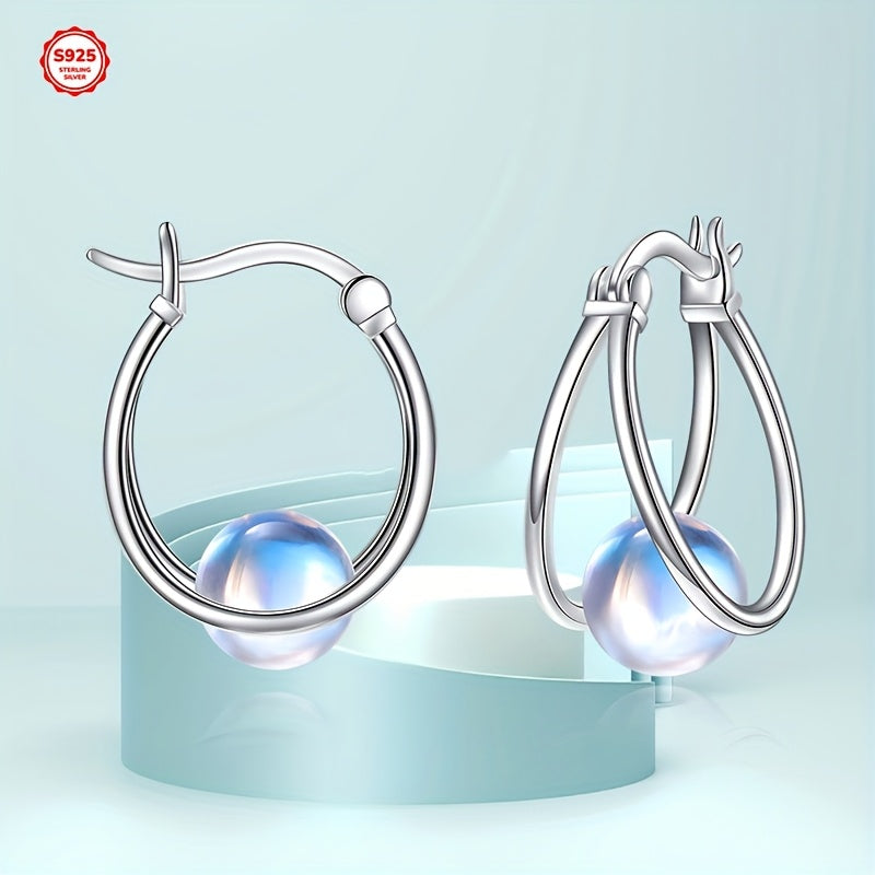 Synthetic Moonstone Earrings for Women 925 Sterling Silver Double Hoop Earrings Synthetic Moonstone Jewelry Gemstone Hoop Earrings