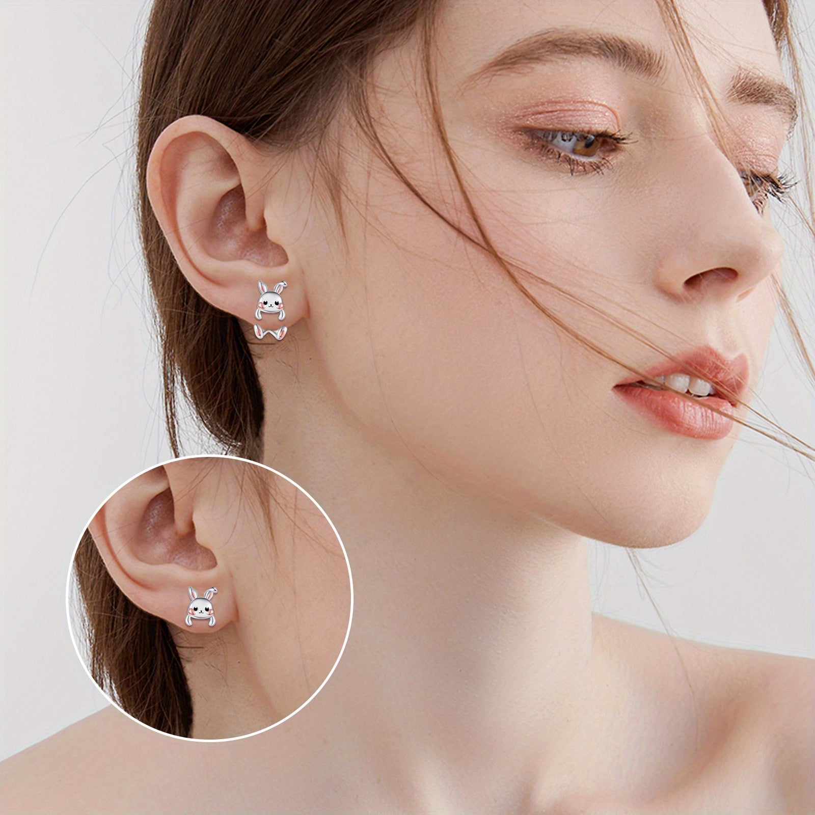 Bunny Earrings for Women 925 Sterling Silvery Rabbit Earrings Bunny Jewelry Animal Earrings Stud Gifts