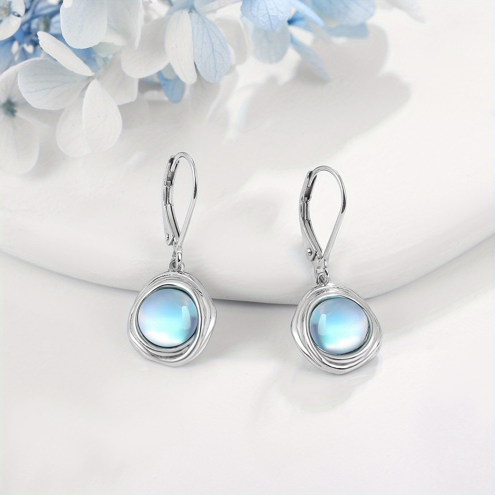 Synthetic Moonstone Earrings Dangle for Women 925 Sterling Silvery Leverback Earrings for Women Synthetic Moonstone Jewelry