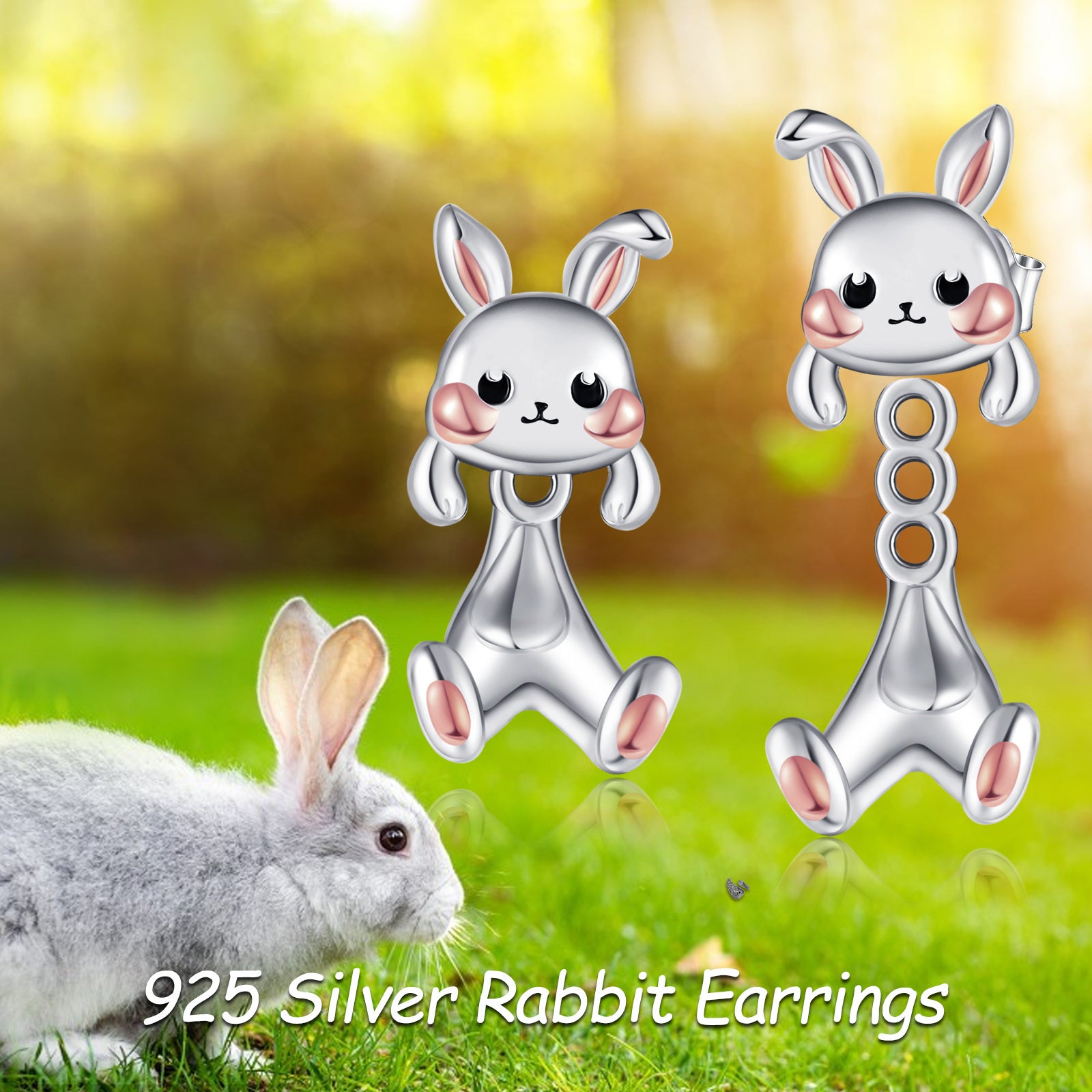 Bunny Earrings for Women 925 Sterling Silvery Rabbit Earrings Bunny Jewelry Animal Earrings Stud Gifts
