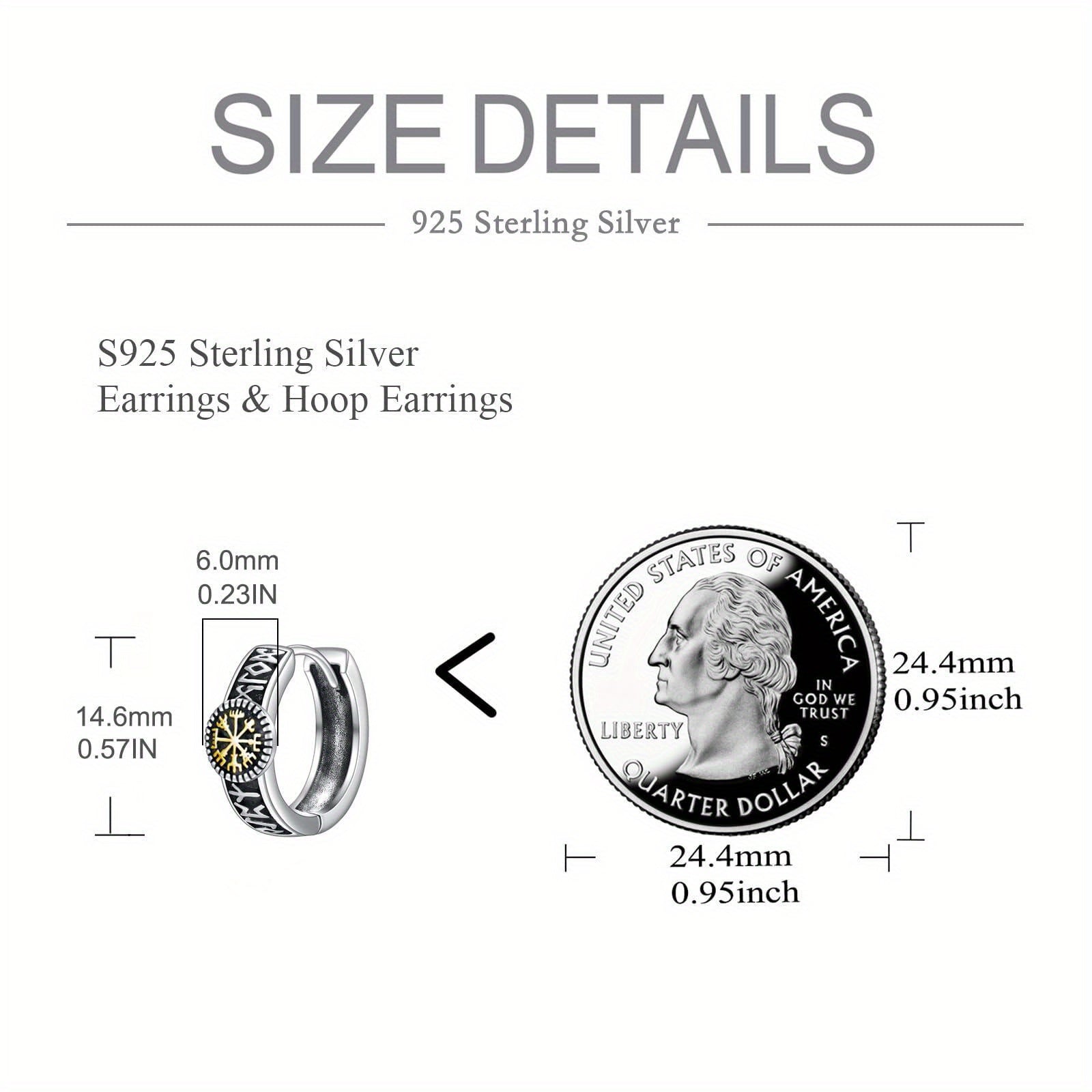 Viking Hoop Earrings for Men 925 Sterling Silver Viking Runes Earrings for Women Viking Jewelry 15mm Huggie Black Hoops