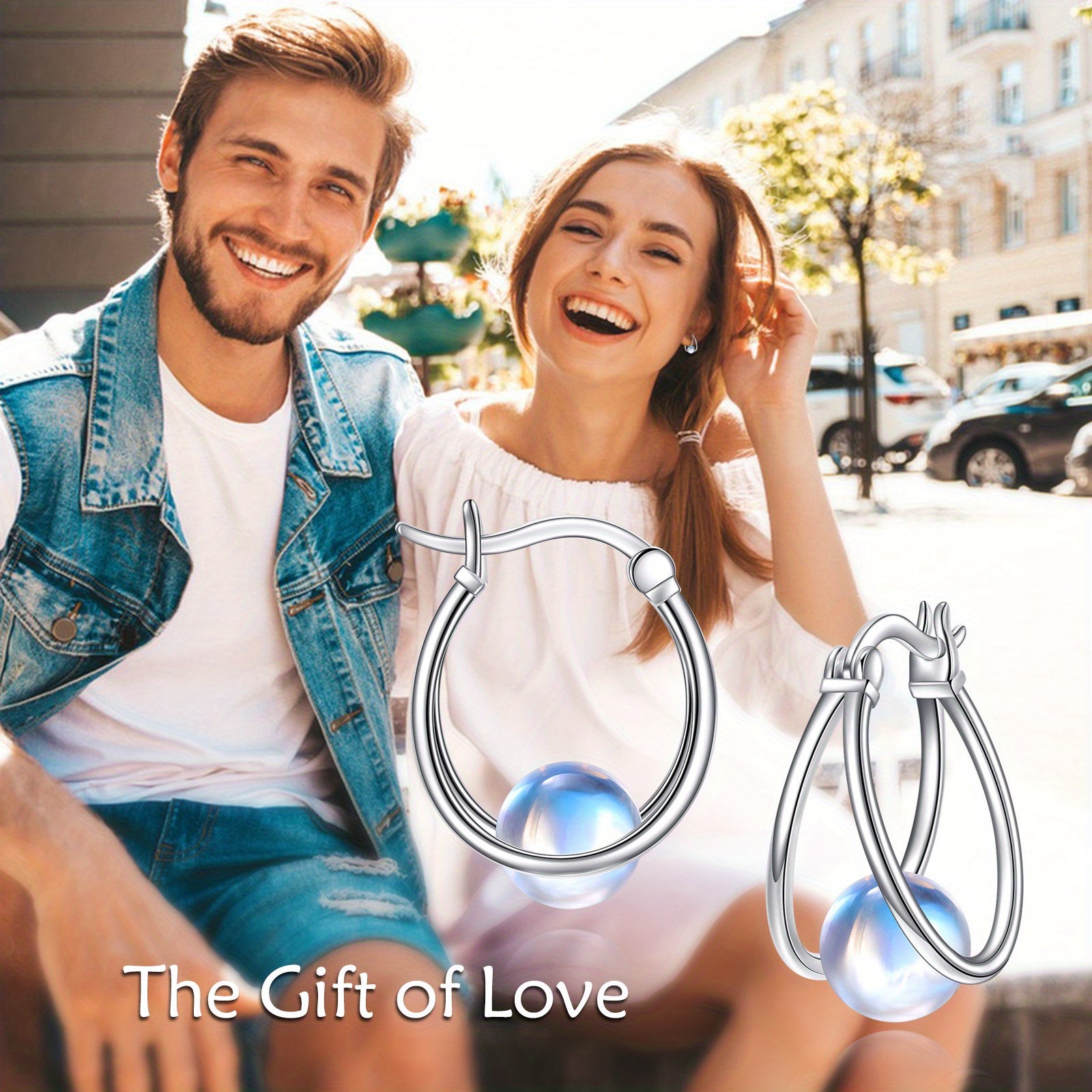 Synthetic Moonstone Earrings for Women 925 Sterling Silver Double Hoop Earrings Synthetic Moonstone Jewelry Gemstone Hoop Earrings