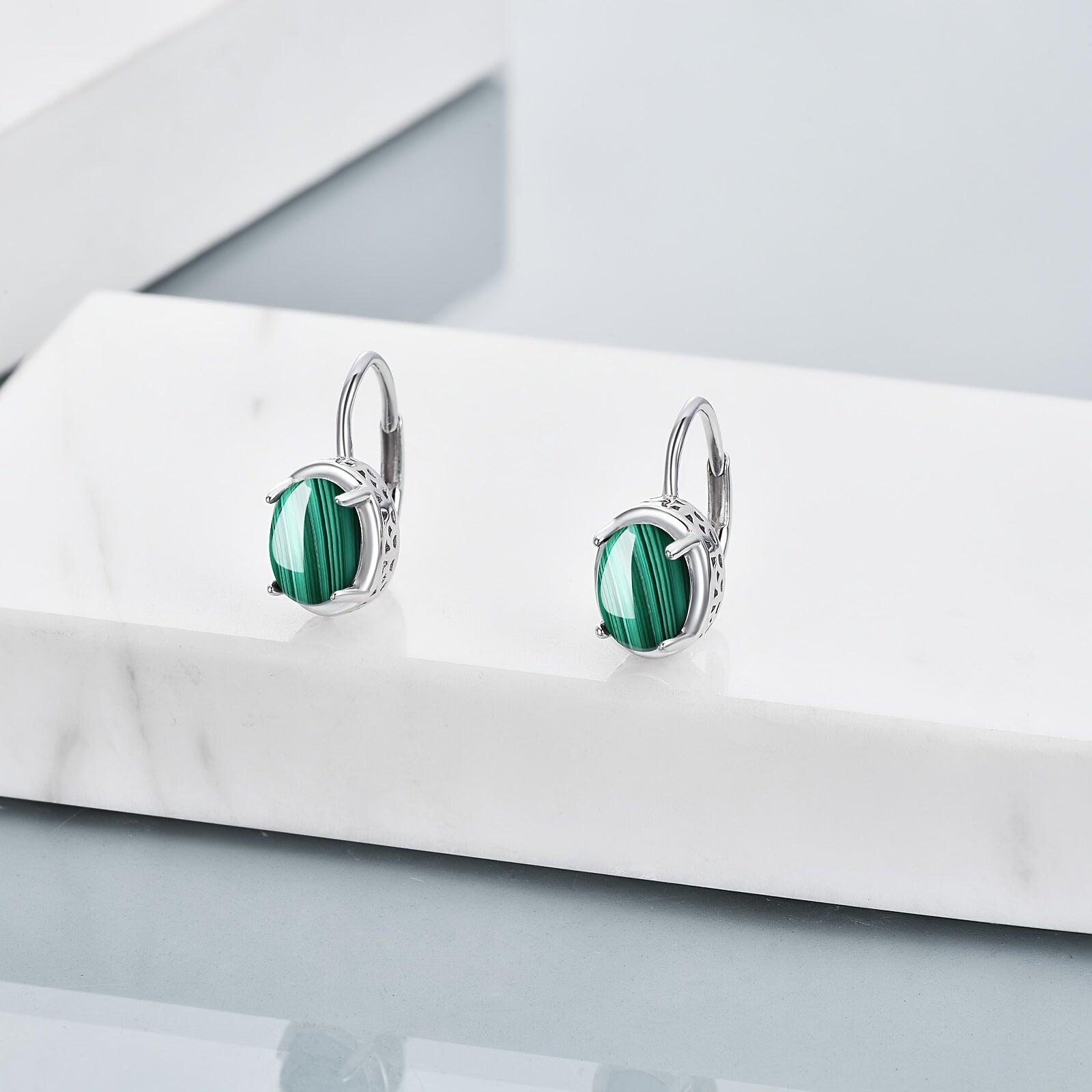 YFN Malachite Sterling Silver Leverback Earrings
