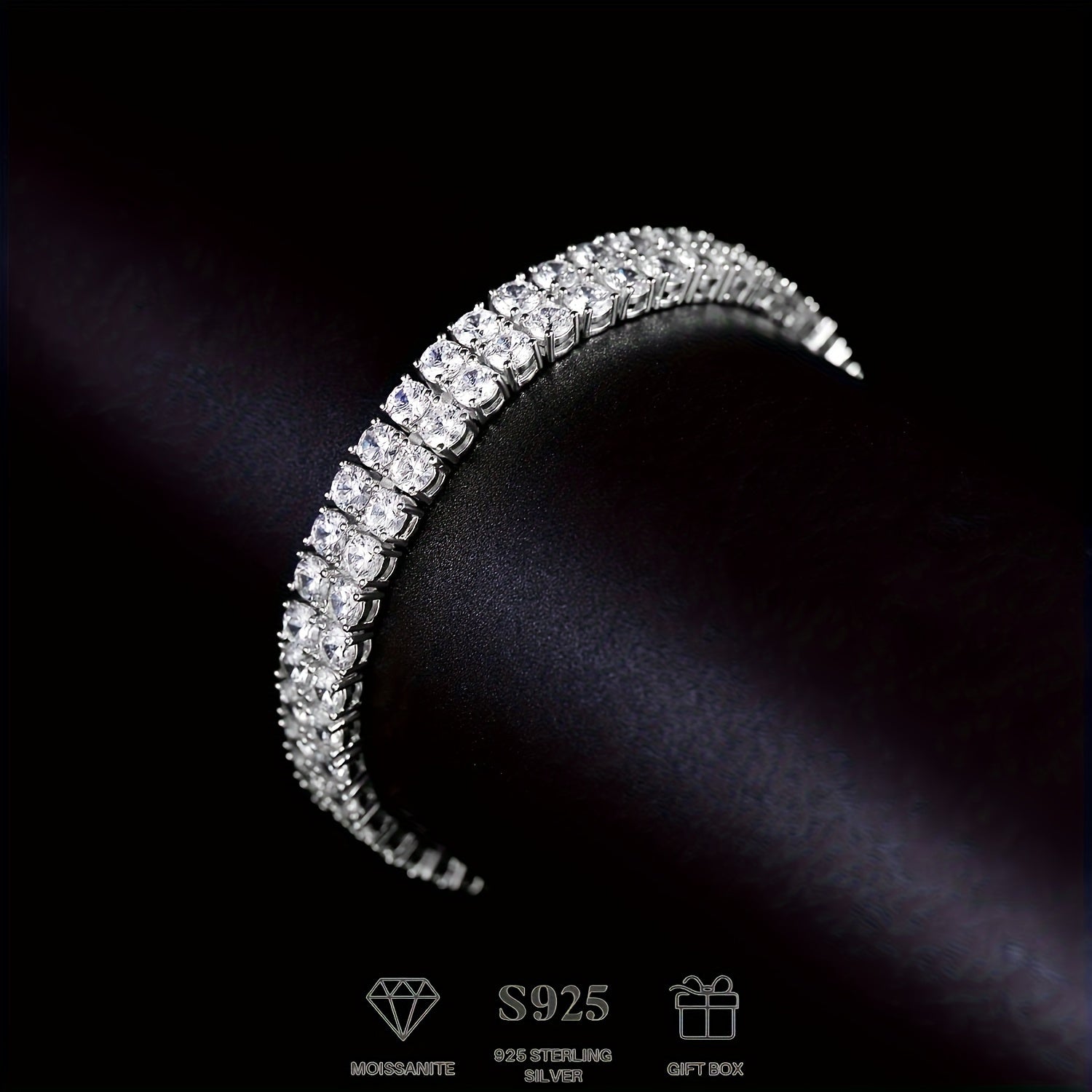 925 Silver 3mm Double Moissanite Tennis Bracelet, Double Lab Grown Moissanite Bracelet D Color VVS1 Round Cut Moissanite Ladies Bracelet 8.5 Inches, Various Festivals, Gift Box