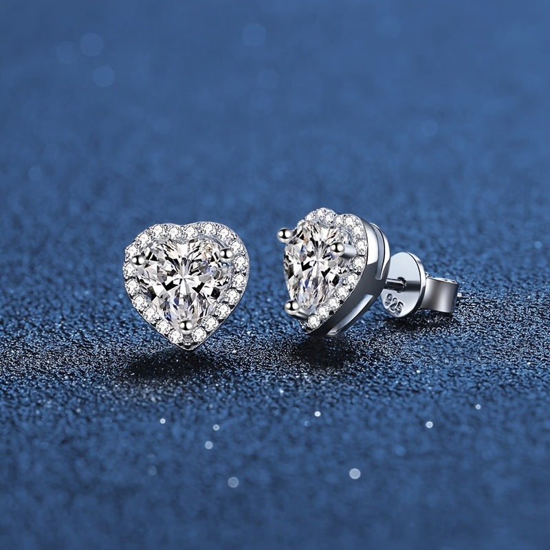 0.5 Carat Moissanite Earrings 925 Sterling Silvery Hypoallergenic Stud Earrings Women Halo Heart Moissanite Earrings D Color VVS1 Clarity Brilliant Women Gift, Valentine's Day Gift Christmas Gift
